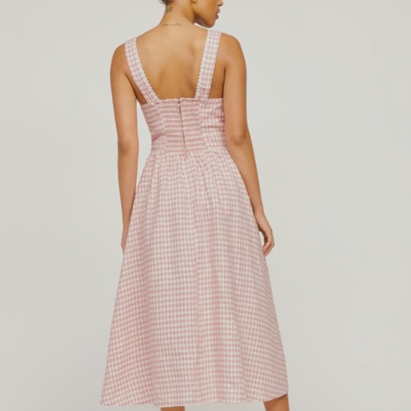 Reformation Tagliatelle Linen Dress Blush Check - Picture 4 of 9